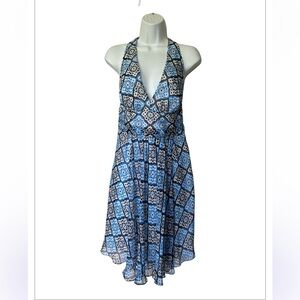 Milly silk halter dress blue floral backless excellent Size 8